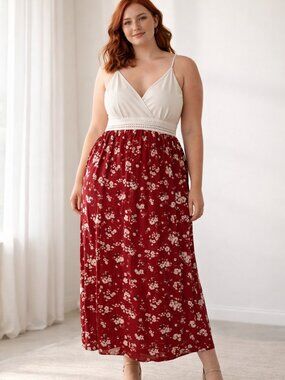 Streetwear Society Maxi Dress Size M Cream Bodice Red Floral Boho Summer Dress
